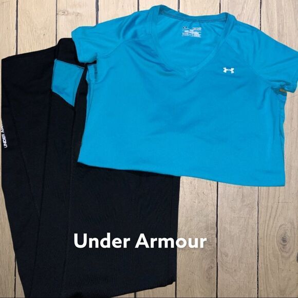 Under Armour black workout pants with blue design - Picture 1 of 6
